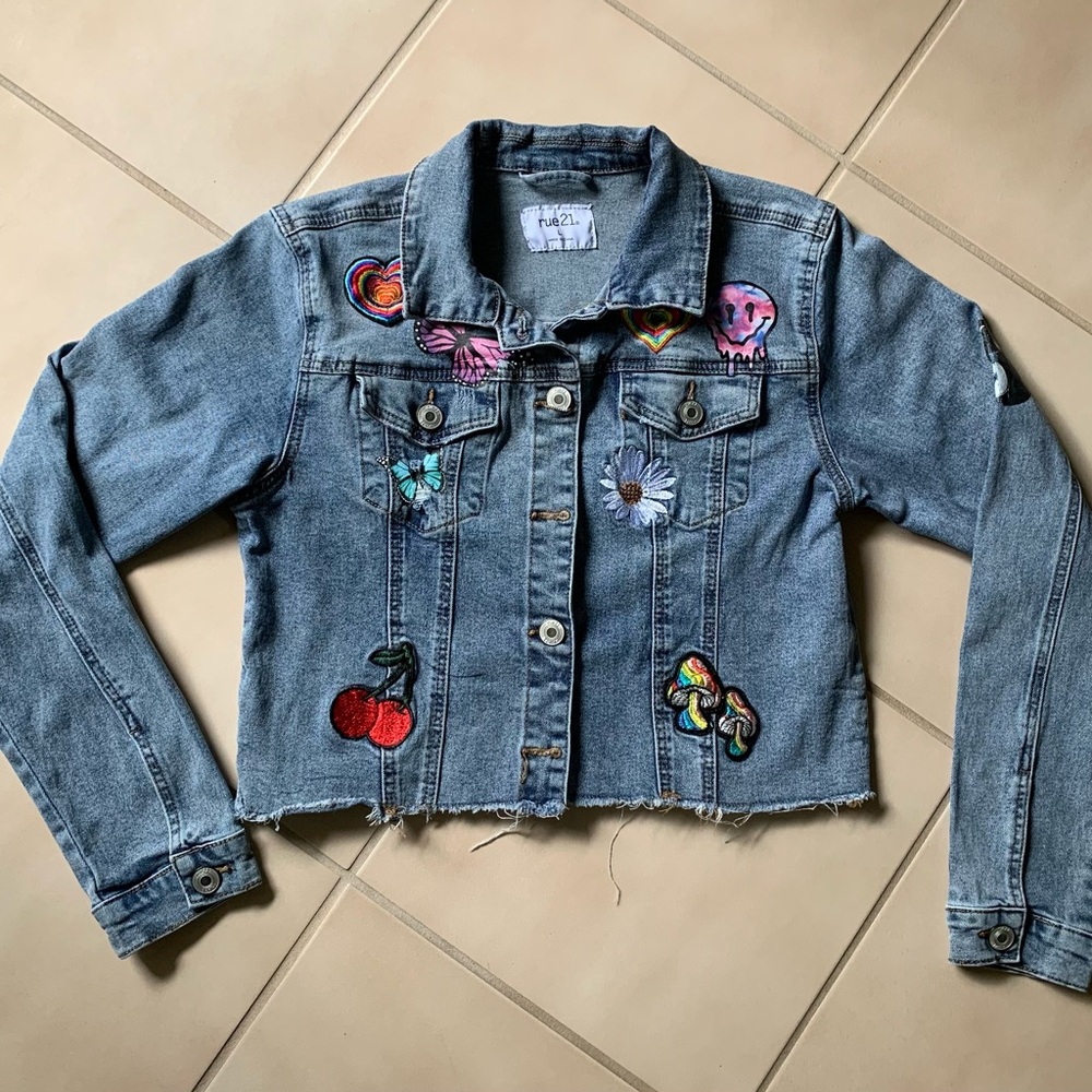 Rue21 Blue Jean Jacket with Colorful Patches